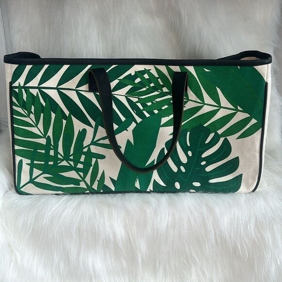 Babe Large Green Beige Tropical Vacation Beach Tote Bag - Picture 6 of 8